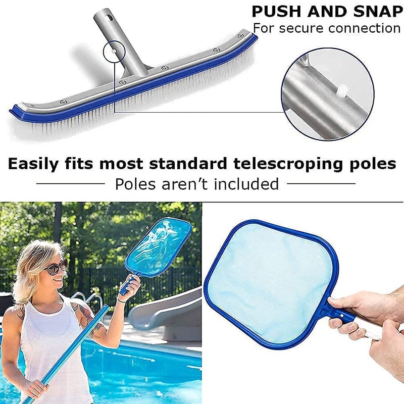 REKOBON Swimming Pool Brush with Pool Skimmer Net Kit,17.5" Aluminum Pool Cleaning Brush with Nylon Pool Bristles, Heavy Duty Pool Fine Mesh Frame Net, Pool Cleaner Supplies(Pole not Included) - Image 5